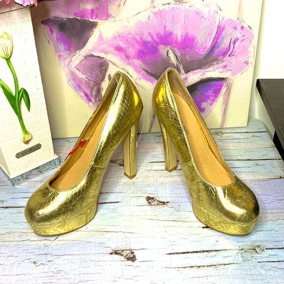 🌷 Chelsea Girl🌷 Gold Snakeskin Print Platform Heels NWT - Picture 4 of 11